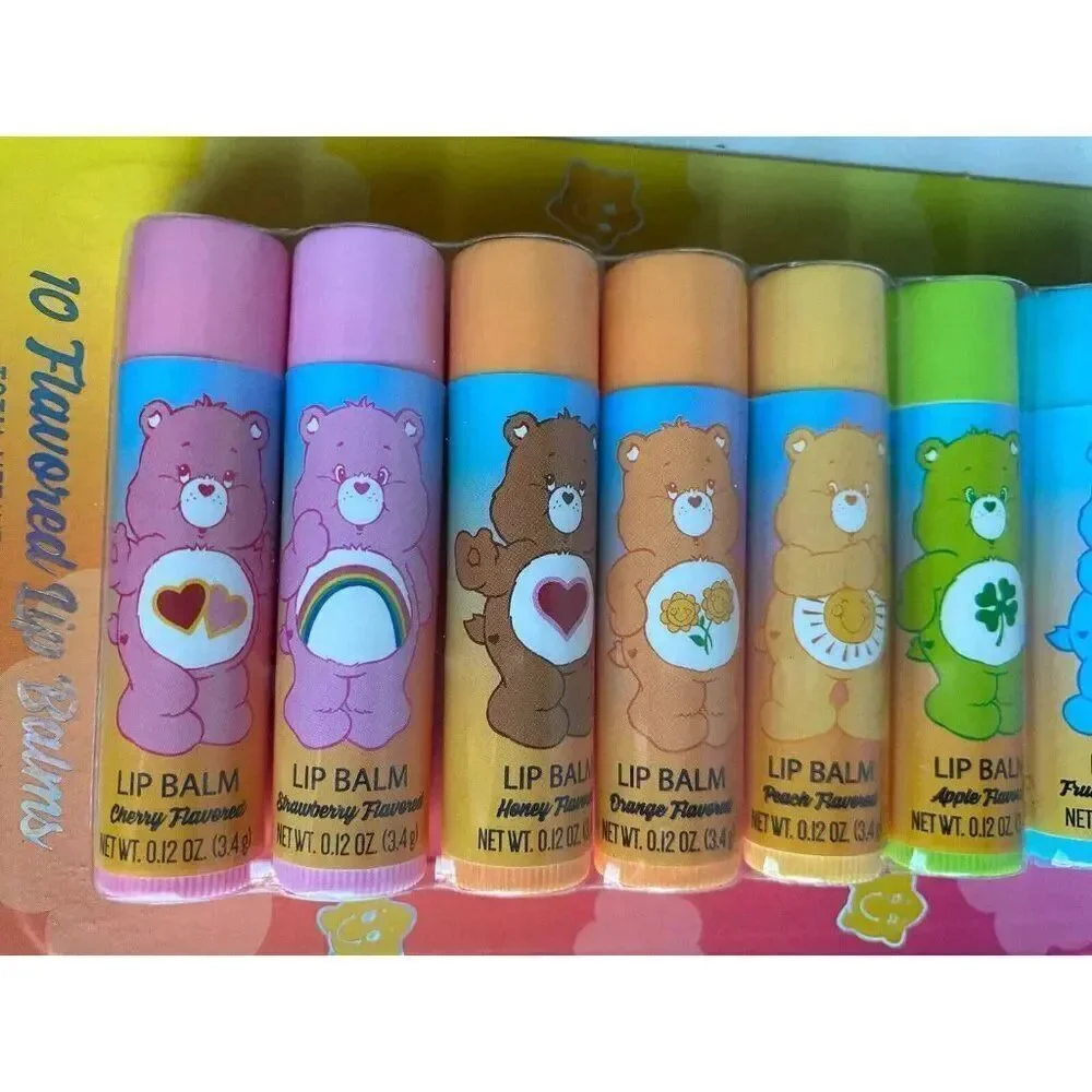 Taste Beauty CARE BEARS 10 Flavored Lip Balms Set Cherry Honey‎ Vanilla NEW